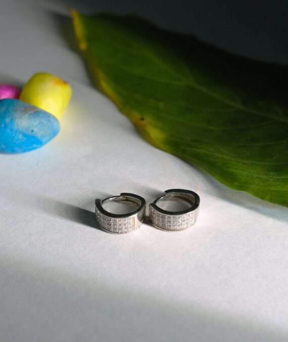 925 Sterling Silver 3-Line Crystal Hoop Earrings | Unisex Sparkling Studs | Elegant