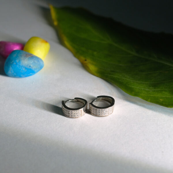 925 Sterling Silver 3-Line Crystal Hoop Earrings | Unisex Sparkling Studs | Elegant - Image 2
