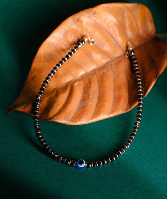 Sterling Silver Evil Eye Anklet with Black Beads, Protection Payal for Women and Girls