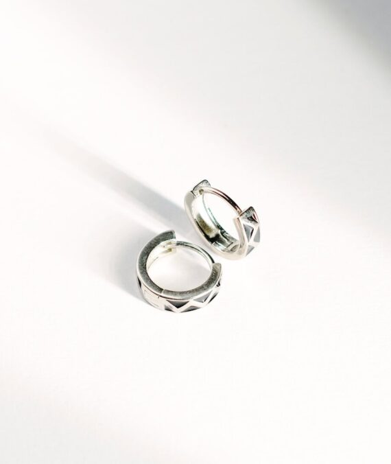 Triangle Pattern Sterling Silver Earrings, 925 Silver, Geometric Design, Men’s Fashion Jewellery
