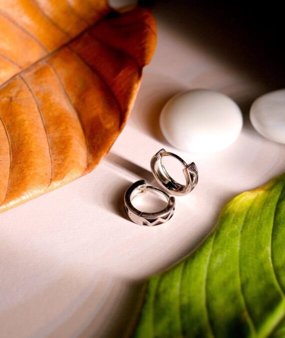 Triangle Pattern Sterling Silver Earrings, 925 Silver, Geometric Design, Men’s Fashion Jewellery