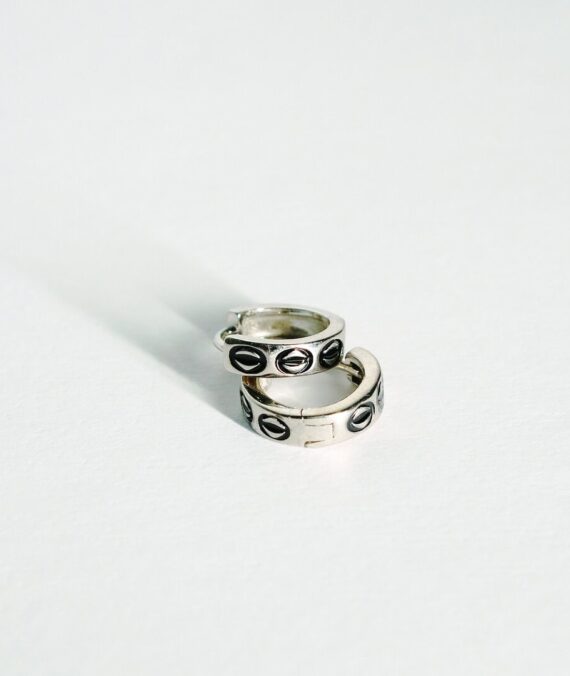 925 Sterling Silver Moon Dust Pattern Earrings for Men | Unisex Hoop Bali