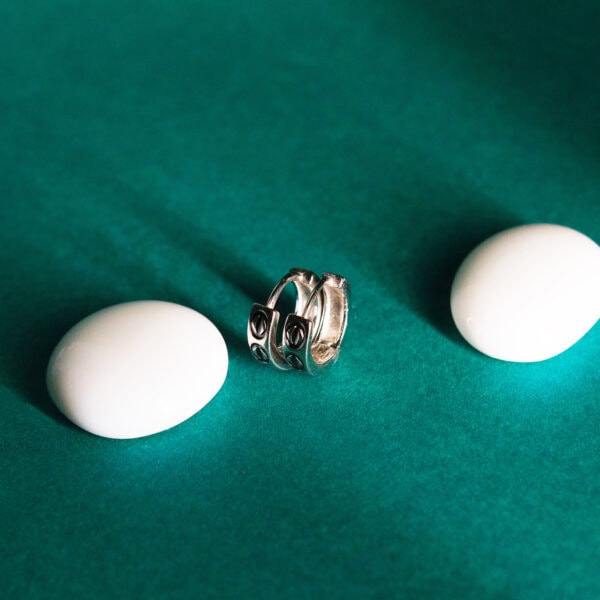 925 Sterling Silver Moon Dust Pattern Earrings for Men | Unisex Hoop Bali - Image 2