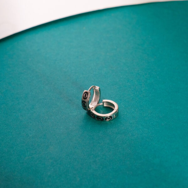 925 Sterling Silver Moon Dust Pattern Earrings for Men | Unisex Hoop Bali - Image 3