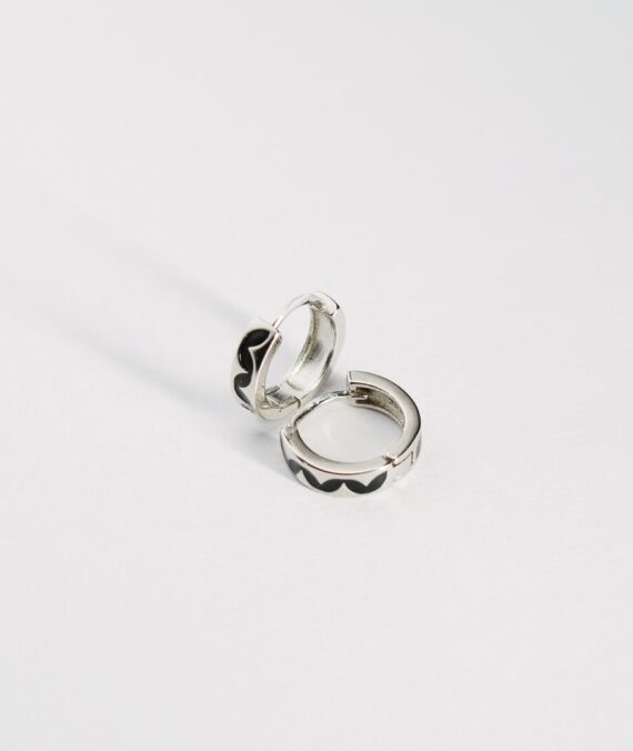 925 Sterling Silver Black Enamel Hoop Earrings for Men | TikTok Style Unisex Bali
